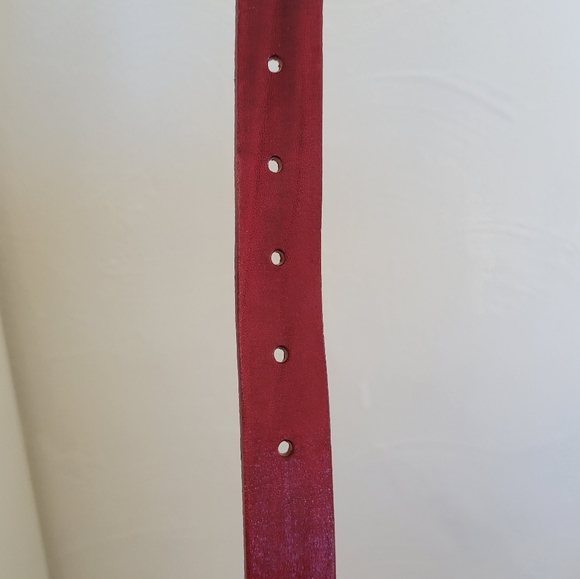 Women's Red Leather Belt with Gold Buckle - Picture 4 of 6